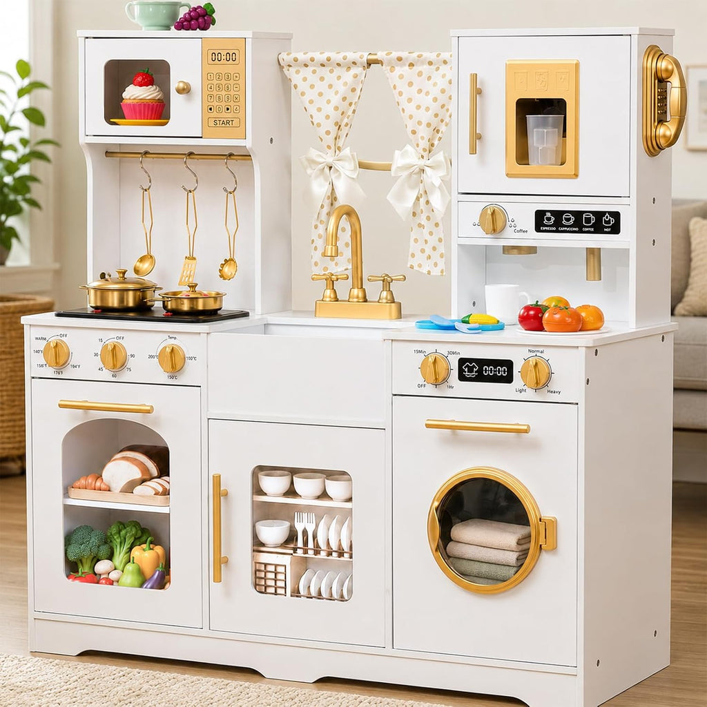 Cocina de madera para niños con 25 accesorios de comida de juguete