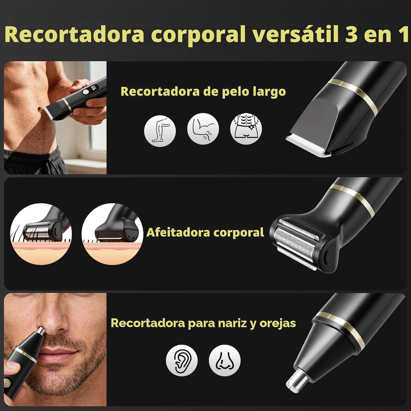 Cortadora de barba para hombres, afeitadora eléctrica IPX7 resisten...