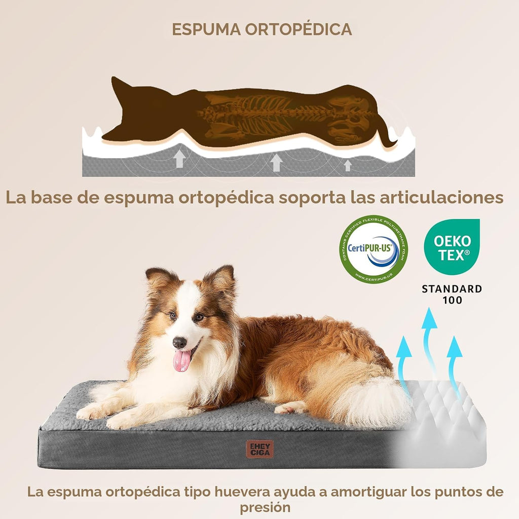 EHEYCIGA Cama extra grande para perro, lavable con funda extraíble, camas ortopédicas para perros, colchón para perro, gris, 44.1 x 31.9 x 3.0 in
