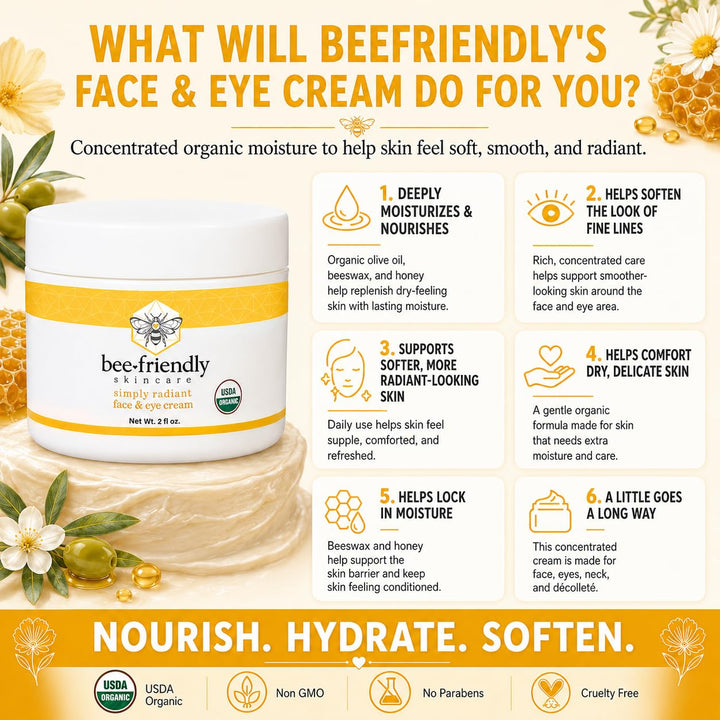 Crema para rostro y ojos Beefriendly 100% todo natural, 85% hidrata...