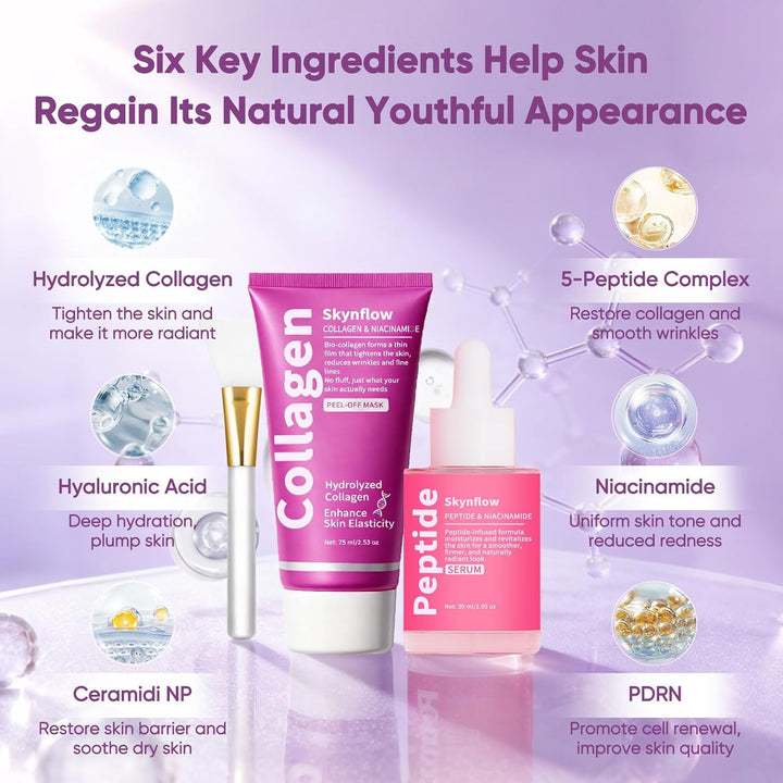 SKYNFLOW Máscara facial de colágeno + suero PDRN de péptidos volumi...