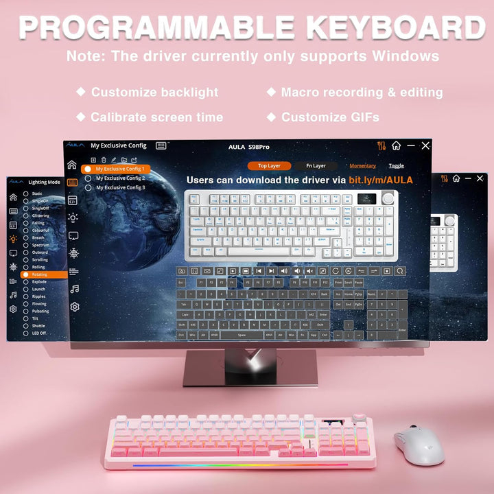 AULA Teclado mecánico inalámbrico S98 Pro con pantalla y perilla, 2...