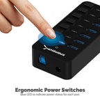 SABRENT, hub USB 3.0 de 7 puertos, alimentado, adaptador 12V/3A