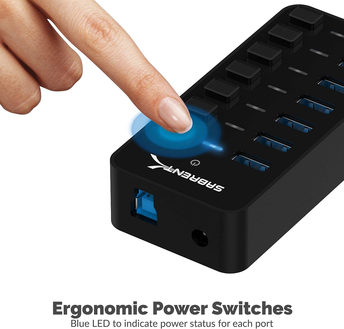 SABRENT, hub USB 3.0 de 7 puertos, alimentado, adaptador 12V/3A