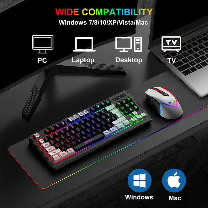BlueFinger Combo de teclado y mouse inalámbricos para juegos, bater...