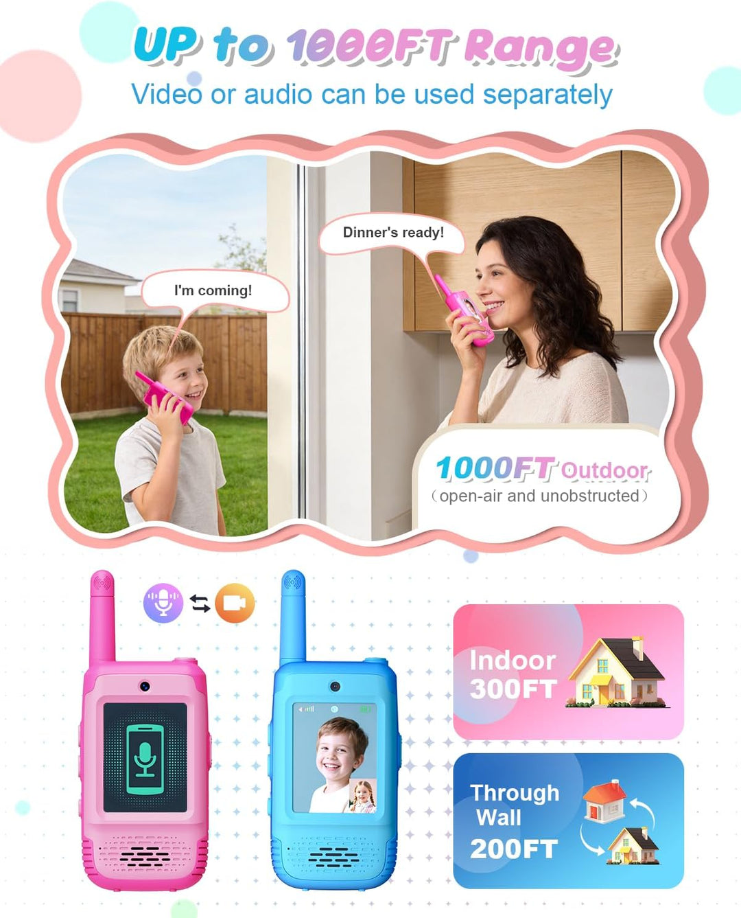 Walkie Talkies de video para niños, paquete de 2 con 3 cambiadores...