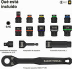 Klein Tools 65400 KNECT - Juego de llaves de vaso de paso de 15 piezas, juego de impacto SAE con funda MODbox, enchufes, brocas, accesorios y adaptador de unidad de 3/8 pulgadas