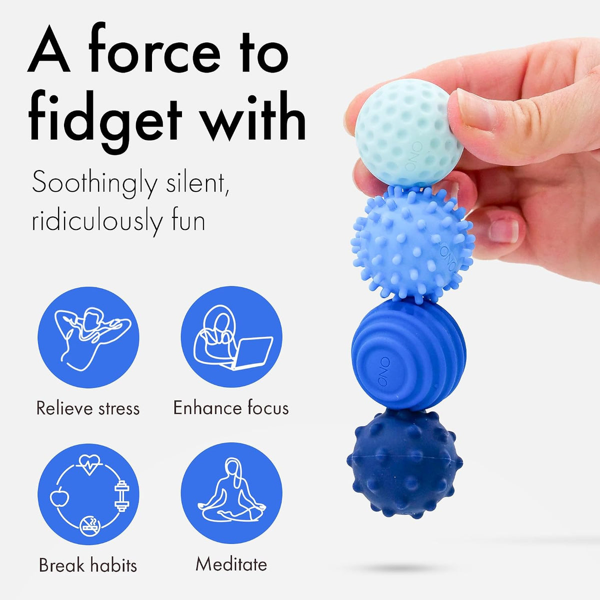 ONO Signets – Bolas magnéticas de silicona con hoyuelos, protuberancias y ondas texturizadas | Divertido juguete de mano para adultos | Ayuda a aliviar el estrés, la ansiedad, la tensión (Zafiro