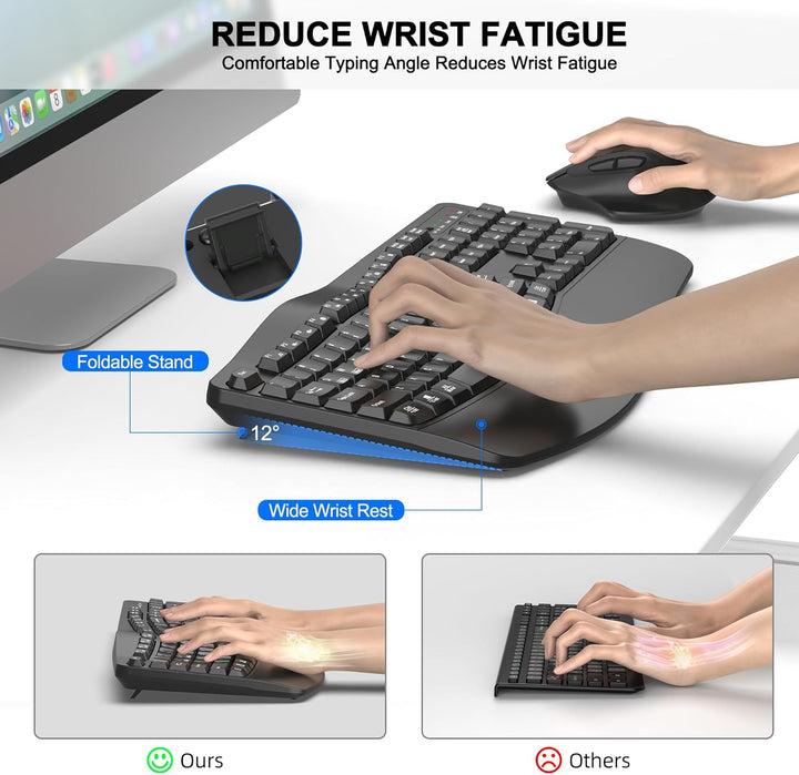 Combo de teclado y mouse inalámbricos, teclado ergonómico de tamaño...