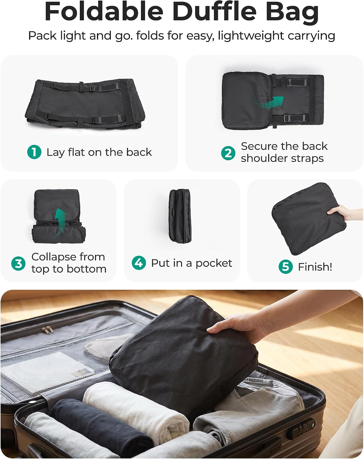 BAGSAMRT - Bolsa de lona plegable para viajes, bolsa de viaje para hombres, mochila de viaje 4 en 1, bolsa de transporte para fin de semana, Gris-oscuro, Casual