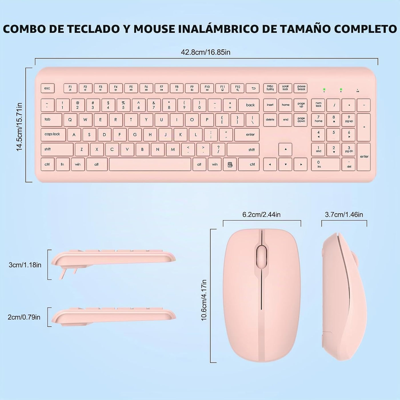 Combo de teclado y mouse inalámbricos, teclado ergonómico silencios...