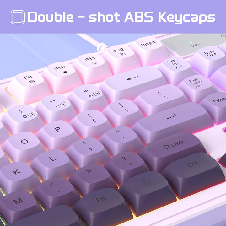 MageGee MageGee GK980 - Combo de teclado y mouse cremosos color mor...