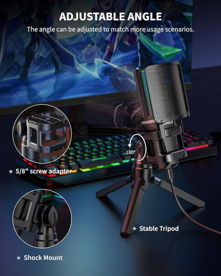 Camola Micrófono USB para juegos, micrófono condensador de grabació...