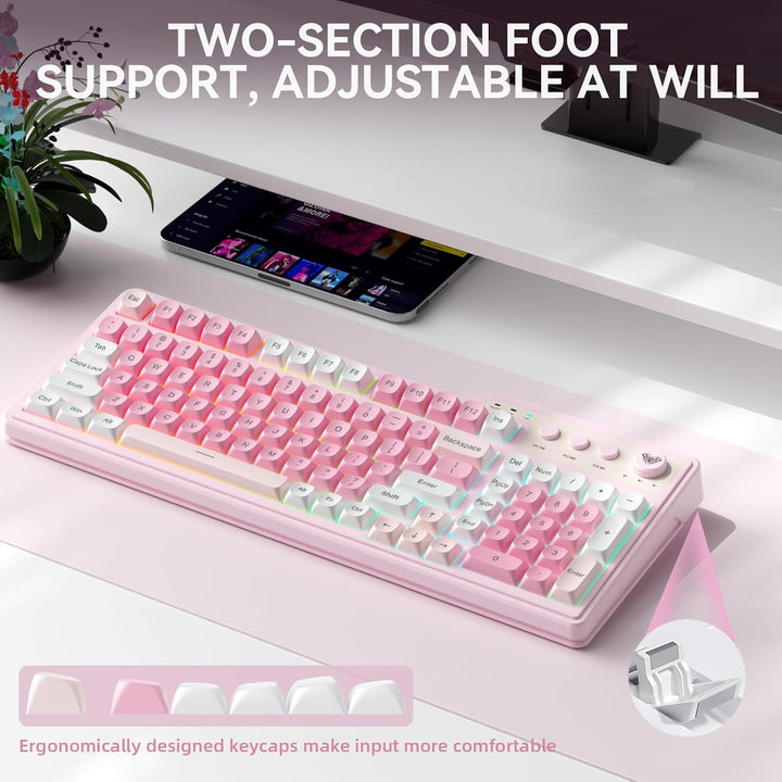 Aula F3099 - Teclado inalámbrico con perilla multimedia, triple mod...