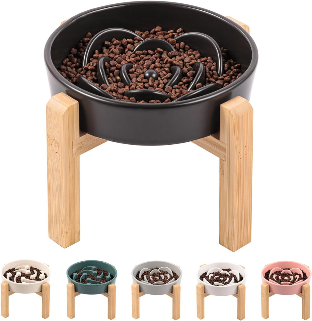 Cuenco de cerámica negra para perros de raza pequeña y media, cuenco elevado de alimentación lenta de 6.1 pulgadas, cuenco de comida para perros de rompecabezas para comer rápido, plato de laberinto