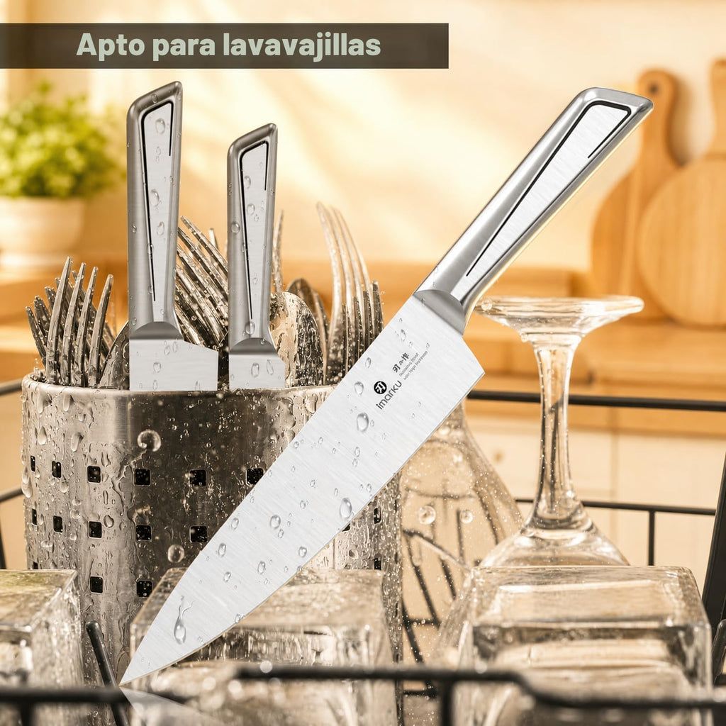 imarku - Juego de 14 cuchillos, elegante juego de cubiertos de cocina minimalistas blancos