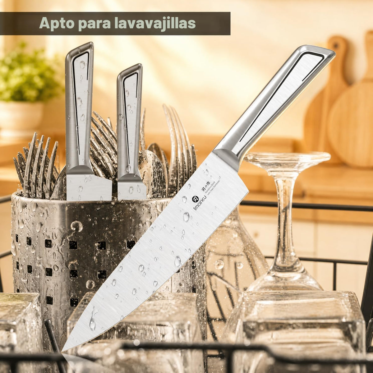 imarku - Juego de 14 cuchillos, elegante juego de cubiertos de cocina minimalistas blancos