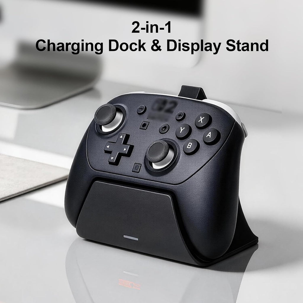 Estación de Carga con Adaptador para Nintendo Switch 2 Pro Controller, Base de Carga/Soporte con Luz Indicadora Carga Rápida y Protección contra Sobrevoltaje/Cargas, Soporte de Montaje de Cargador