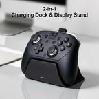 Estación de Carga con Adaptador para Nintendo Switch 2 Pro Controller, Base de Carga/Soporte con Luz Indicadora Carga Rápida y Protección contra Sobrevoltaje/Cargas, Soporte de Montaje de Cargador