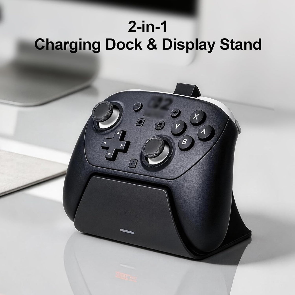 Estación de Carga con Adaptador para Nintendo Switch 2 Pro Controller, Base de Carga/Soporte con Luz Indicadora Carga Rápida y Protección contra Sobrevoltaje/Cargas, Soporte de Montaje de Cargador