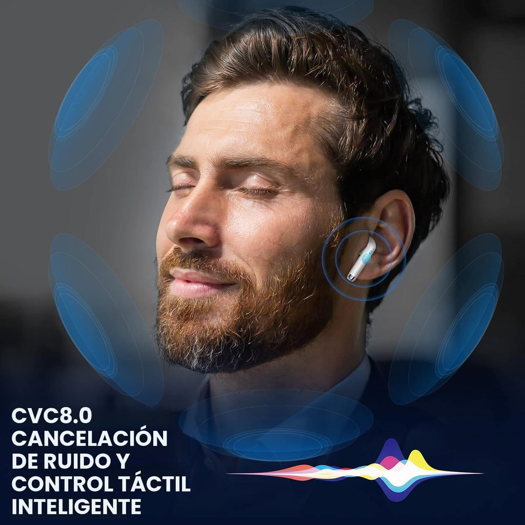 Auriculares inalámbricos Bluetooth 5.4, Auriculares con pantalla LED de energía estéreo 6D, Auriculares Bluetooth intrauriculares con micrófono de cancelación de ruido, Reproducción de 40H, estuche