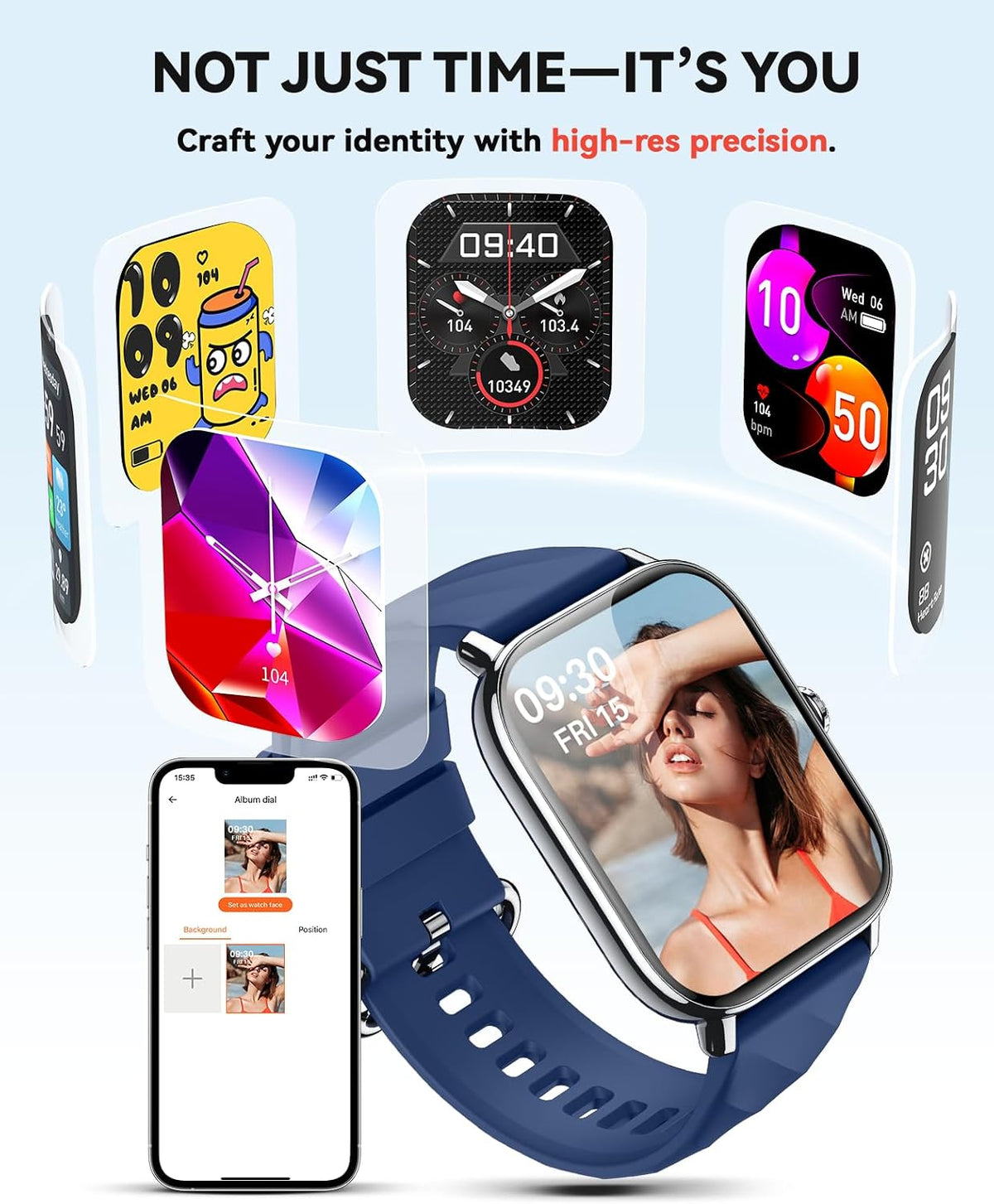 Relojes inteligentes rastreador de actividad física para mujeres y hombres con contador de pasos, monitor de calorías de sueño, podómetro, impermeable IP68, reloj inteligente con más de 120 deportes para iPhone y Android (azul)