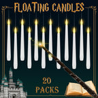 Lezonic - Velas flotantes con control remoto de varita mágica, paquete de 20 velas LED colgantes, velas cónicas parpadeantes sin llama con temporizador de 6 horas, velas que funcionan con pilas para Halloween, Navidad, fiesta, decoración del hogar