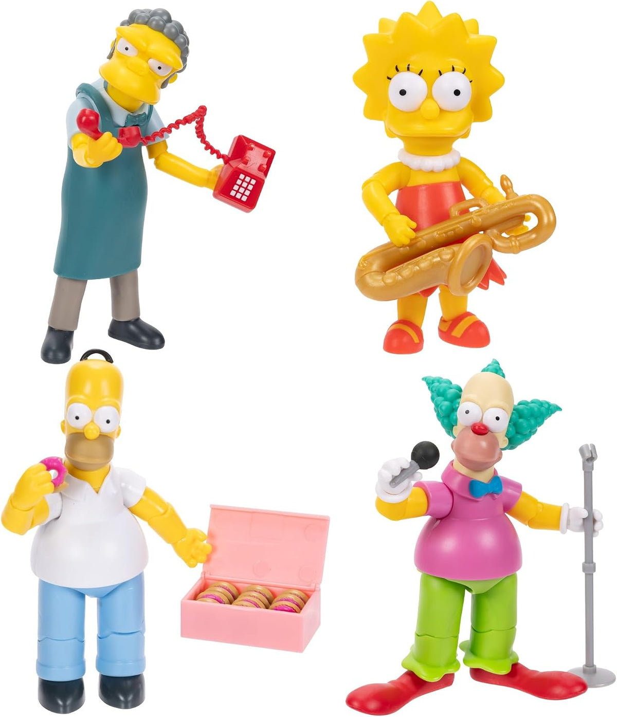 JAKKS Pacific Disney - Figuras de acción de Los Simpson, paquete de 4 figuras coleccionables de 5 pulgadas de Wave 2 - Lisa, Krusty, Moe y Homer