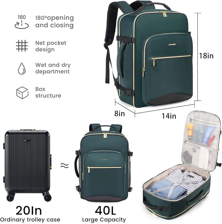 LOVEVOOK Mochila de viaje para llevar en cabina, Verde-negro, Mochi...