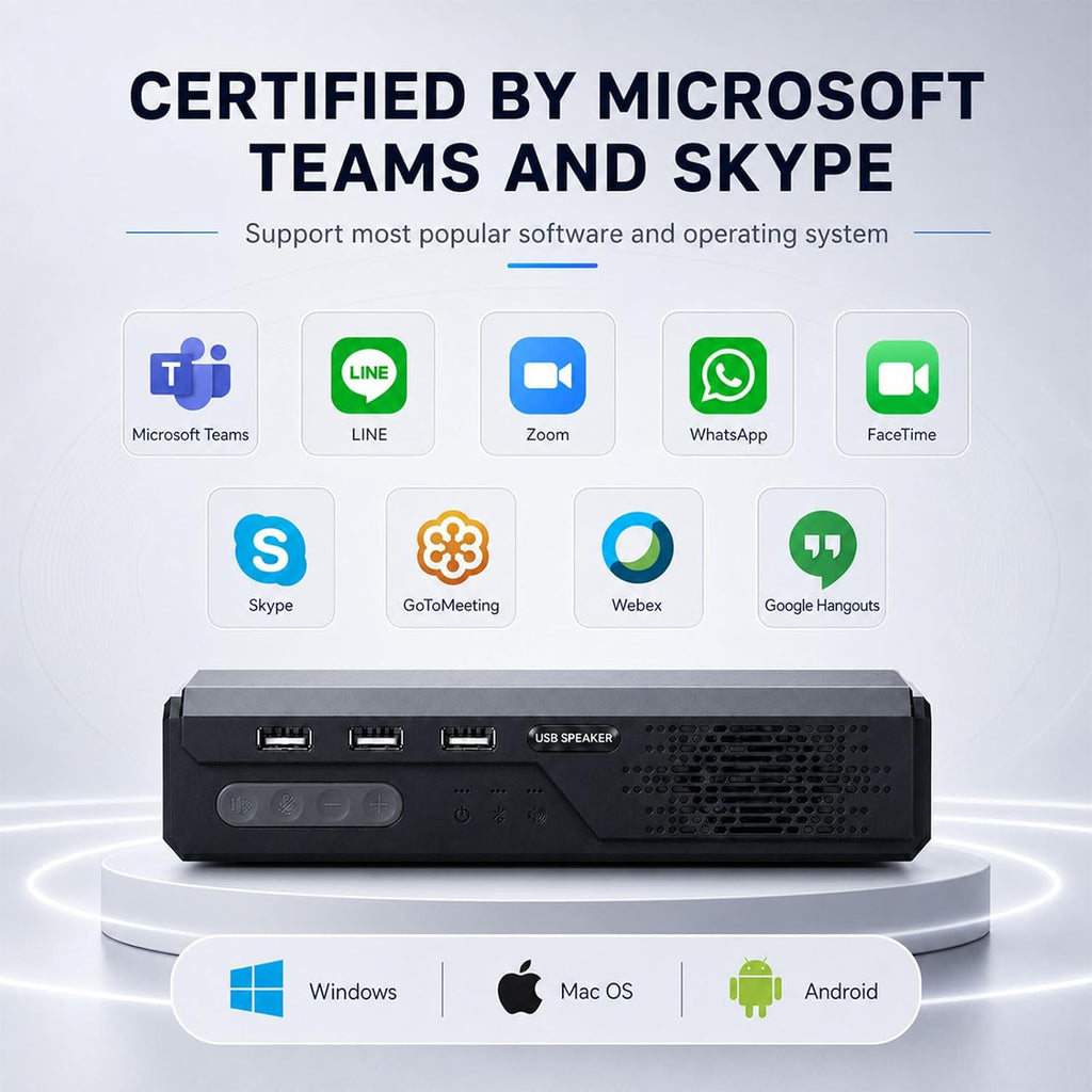 Altavoz de conferencia para PC y portátil, altavoz Bluetooth con reducción de ruido AI, captación de voz de 360°, USB-C Plug and Play, compatible con Zoom, Microsoft Teams, Skype y Webex