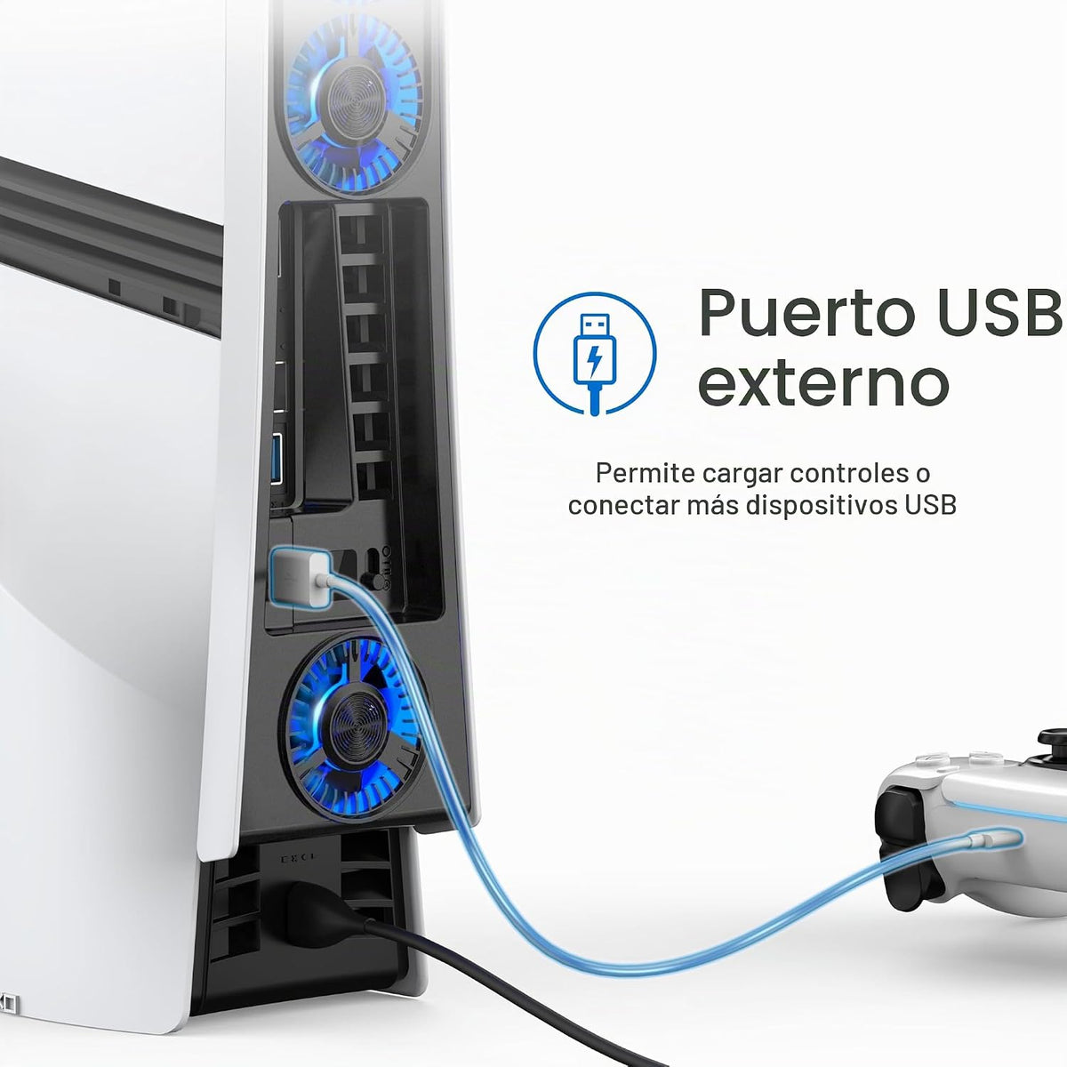 JUSPRO Ventilador de refrigeración para PS5 Pro, ventilador silencioso mejorado de 4 enfriadores con velocidad ajustable, encendido/apagado automático, accesorios de enfriamiento con puerto USB 3.0 y