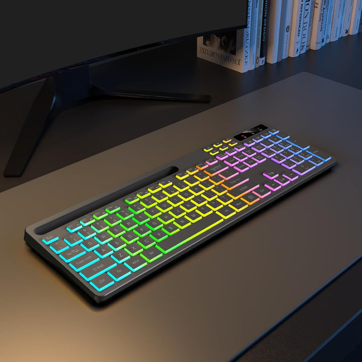 Soueto Teclado inalámbrico con retroiluminación RGB de 7 colores, t...