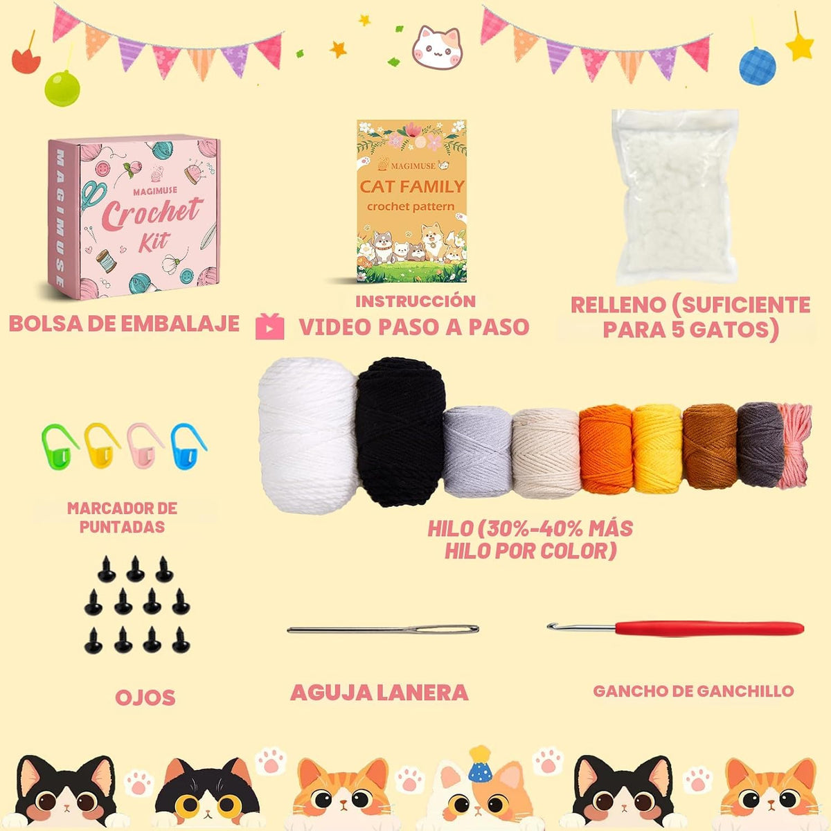MAGIMUSE Kit de ganchillo para principiantes, kit de ganchillo para principiantes con tutoriales en video paso a paso, kits de animales de ganchillo DIY para manualidades, suministros de tejido
