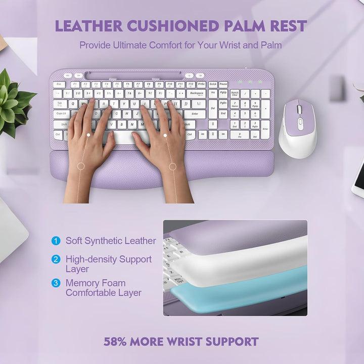 Combo de teclado y mouse inalámbrico, teclado ergonómico de tamaño...