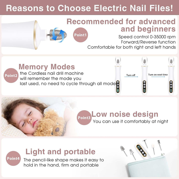 Kit Profesional de Manicura y Pedicura, Taladro Eléctrico Inalámbri...