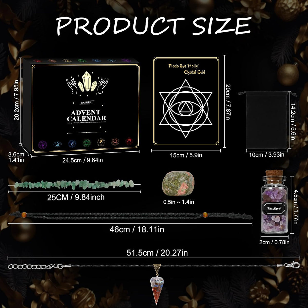 24 piezas de calendario de Adviento de cristal curativo 2026