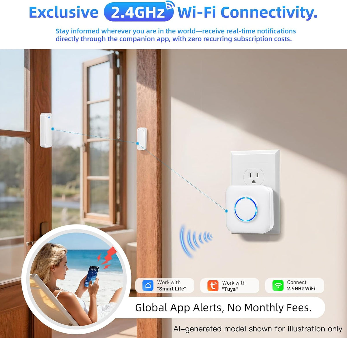 Timbre con sensor de puerta WiFi, sensor de ventana de alerta de apertura