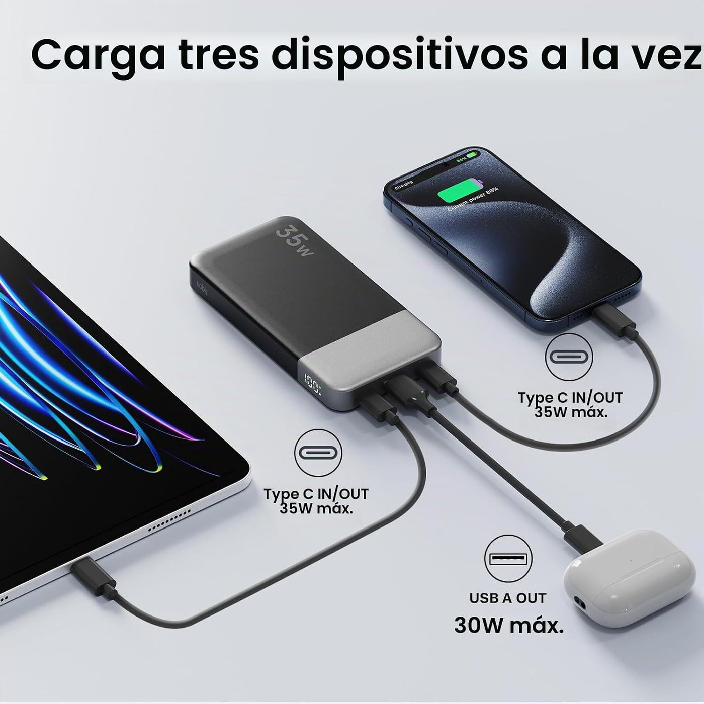 NOBIS Cargador portátil de banco de energía 35W 10000mAh | Batería...