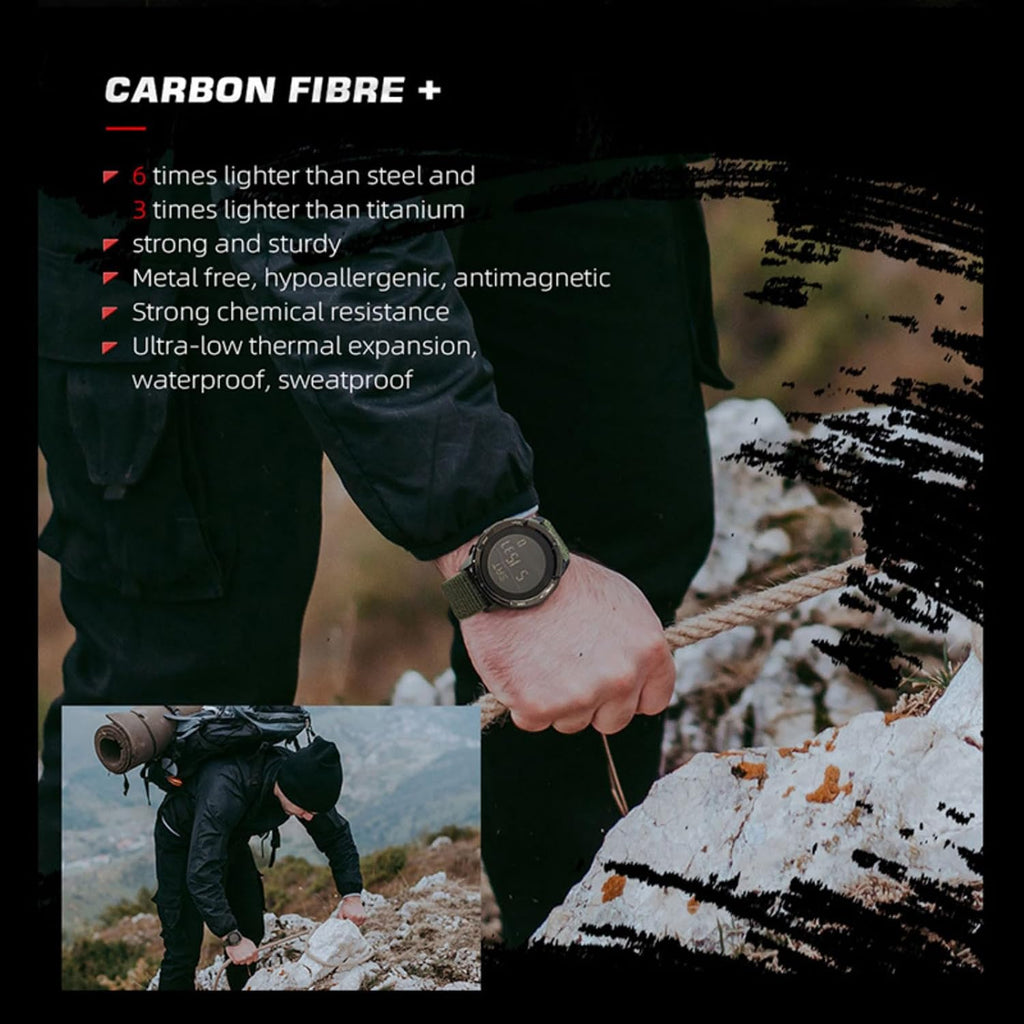 CakCity Relojes tácticos para hombres, relojes deportivos militares con caja de fibra de carbono, reloj ligero impermeable para mujeres/hombres, relojes digitales con brújula, contador de pasos