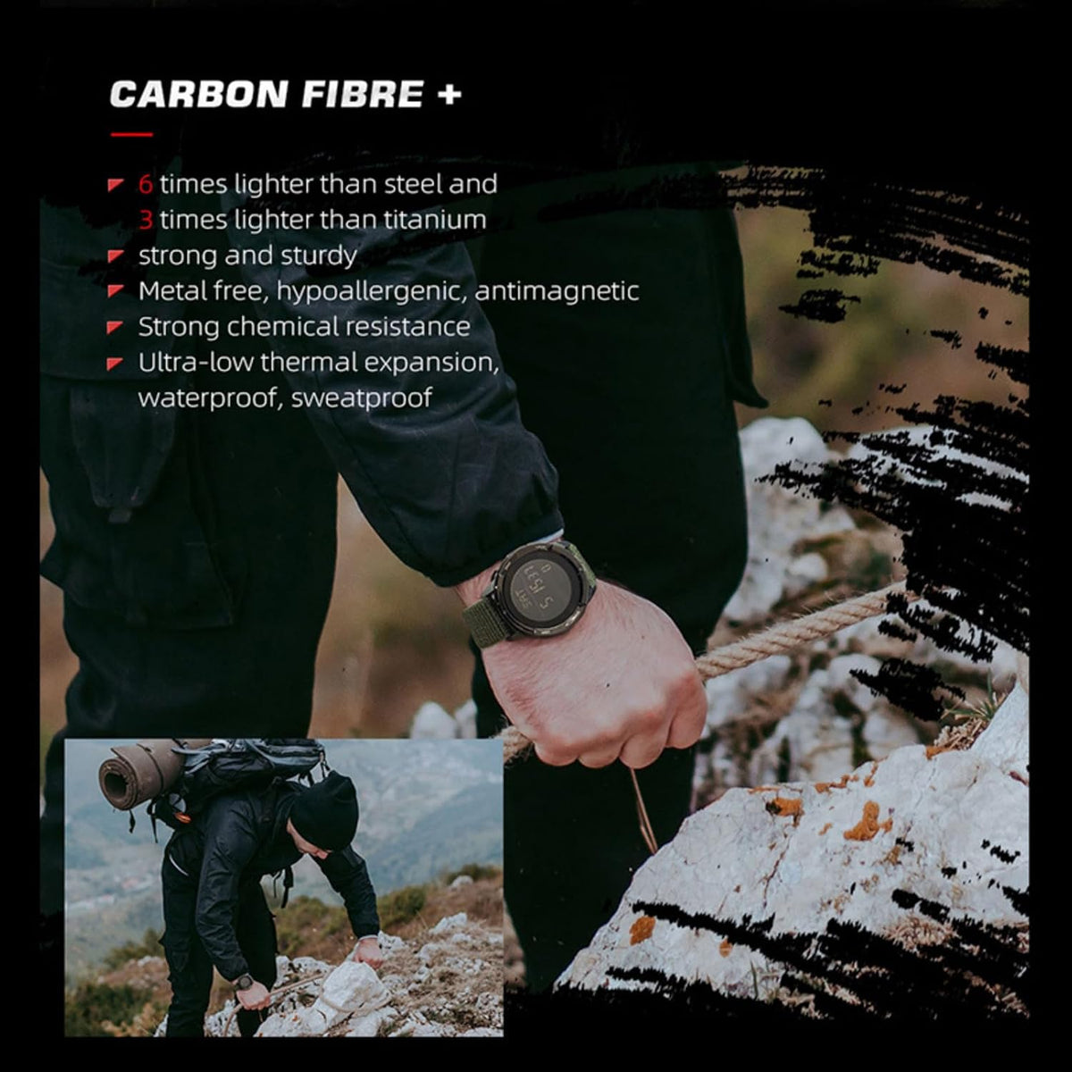 CakCity Relojes tácticos para hombres, relojes deportivos militares con caja de fibra de carbono, reloj ligero impermeable para mujeres/hombres, relojes digitales con brújula, contador de pasos