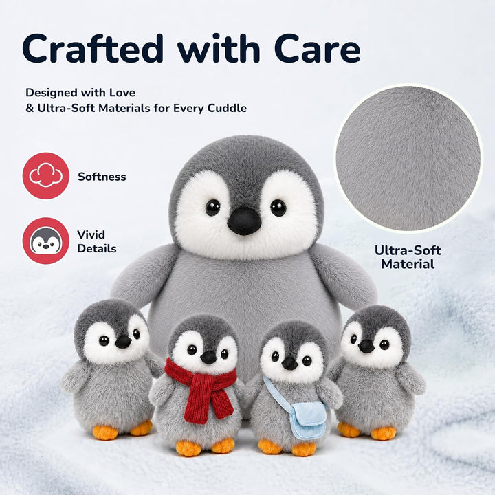 YIIQUWEN Juguete de peluche de pingüino, mamá pingüino con 4 pequeñ...