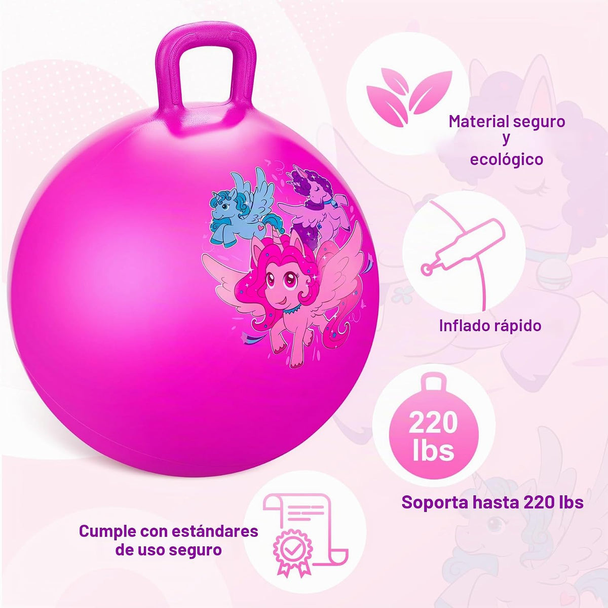 Pelota de tolva para niños de 3 a 8 años, bola hinchable de 18 pulgadas con asa, unicornio