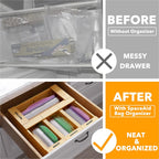 SpaceAid Organizador de almacenamiento de bolsas para cajón de cocina, Organizador de bambú, Compatible con galón, cuarto de galón, sándwiches y aperitivos, para bolsas de distintos tamaños (4