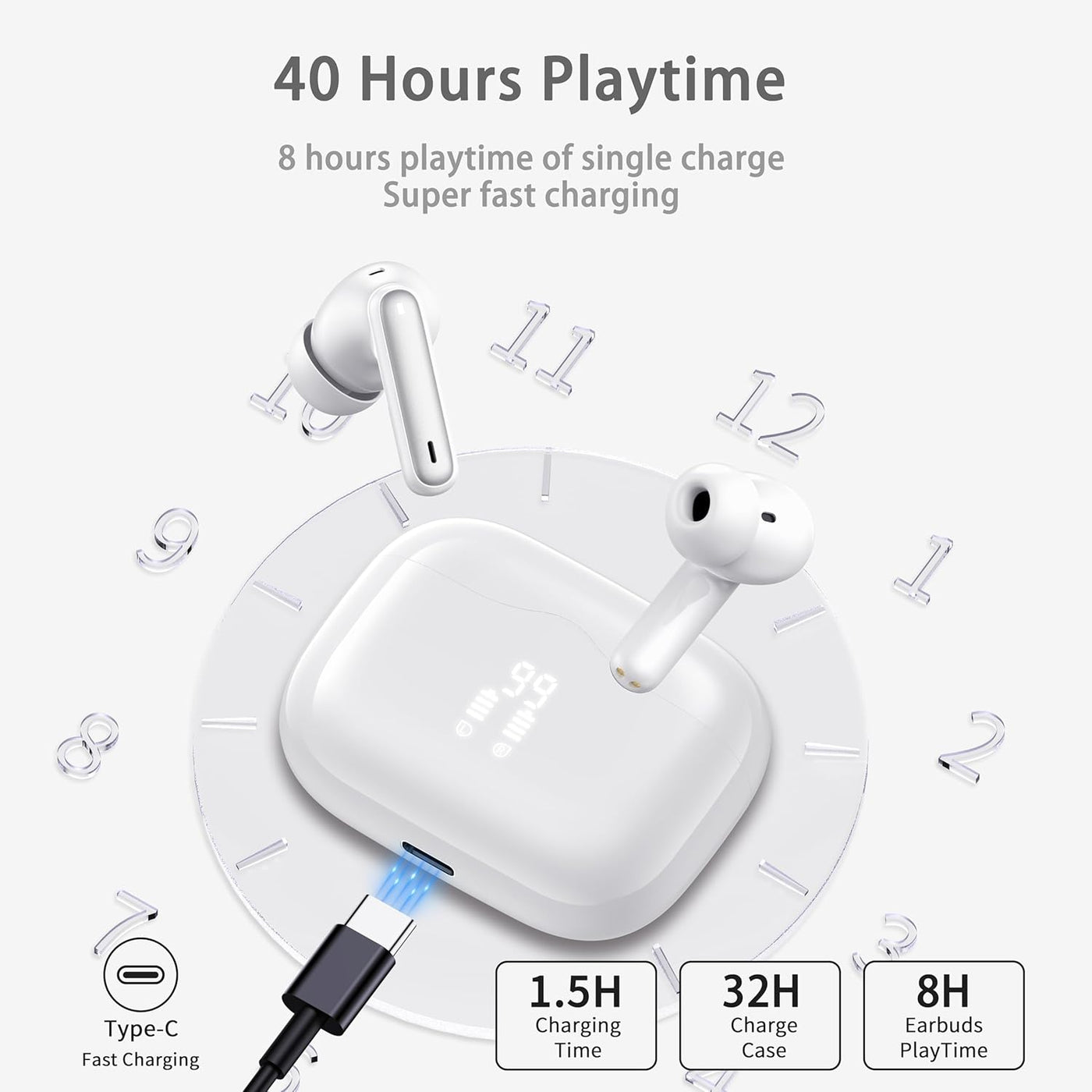 Auriculares inalámbricos, Bluetooth 5.4 con 4 micrófonos ENC con ca...
