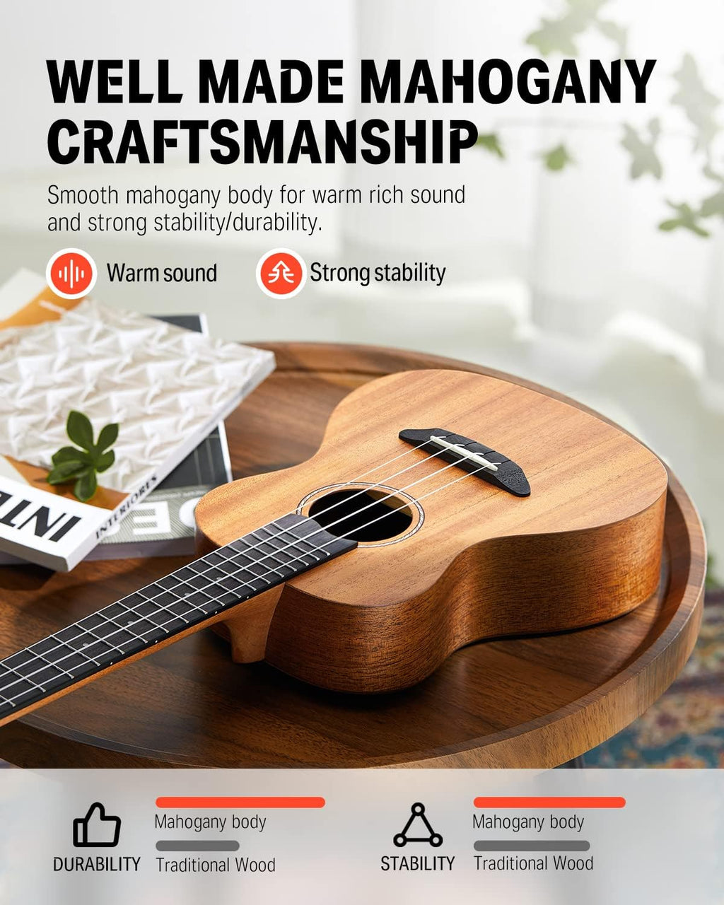 Donner Kit de ukelele para concierto, de madera de caoba y 23 pulgadas, principiante, con clase en línea gratuita, bolsa de actuación, correa, cuerda de nailon, afinador, púas, paño de limpieza, DUC-1