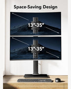 HUANUO Soporte de monitor doble para 13 a 34 pulgadas, carga máxima de 44 libras, soporte vertical para monitor, elevador de monitor independiente con giro, inclinación, rotación, 13 ajustes de altura, VESA máximo 100 x 100