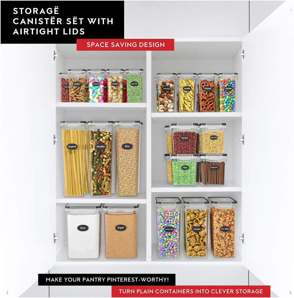 DWËLLZA KITCHEN Juego de 4 recipientes de almacenamiento de harina y azúcar, recipientes herméticos de plástico de 3.6 L con tapas para organización y almacenamiento de despensa de cocina