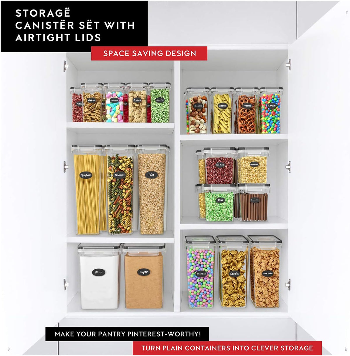 DWËLLZA KITCHEN Juego de 4 recipientes de almacenamiento de harina y azúcar, recipientes herméticos de plástico de 3.6 L con tapas para organización y almacenamiento de despensa de cocina
