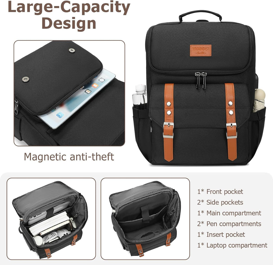 YALUNDISI Mochila vintage de viaje para laptop con puerto de carga...