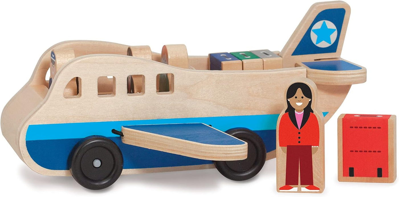 Melissa Doug Juego de avión de madera con 4 figuras de